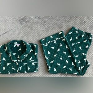 Laura Scott 100% Cotton Cat Print Pajama Set Green XL Generous Fit Bottoms